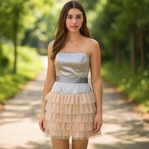Y2K dELiA*s Strapless Silver Tulle Party Dress | Size 7/8
